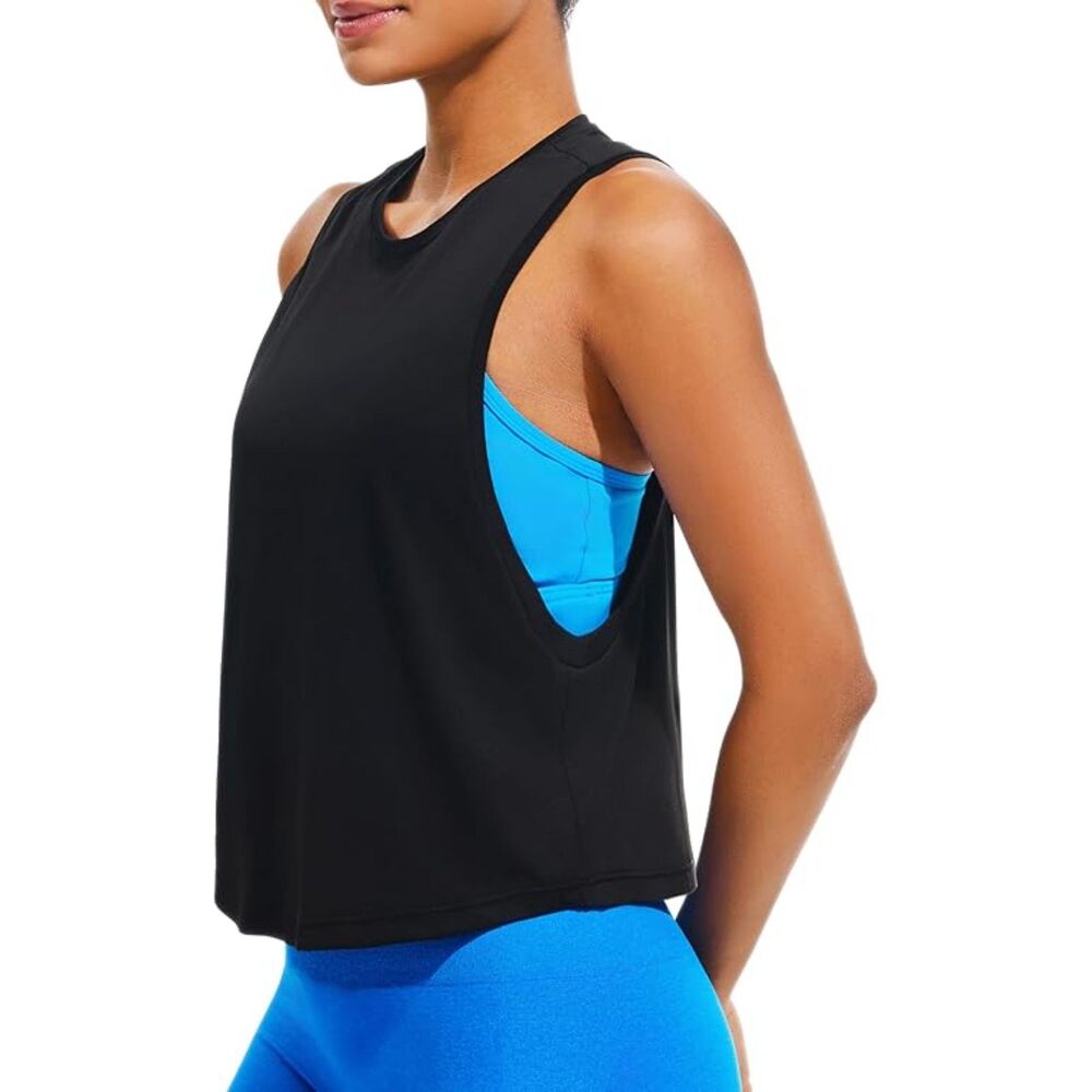 NWT JOYSPELS Workout Crop Tank Top Ice Silk Quick Dry Athletic Loose Fit